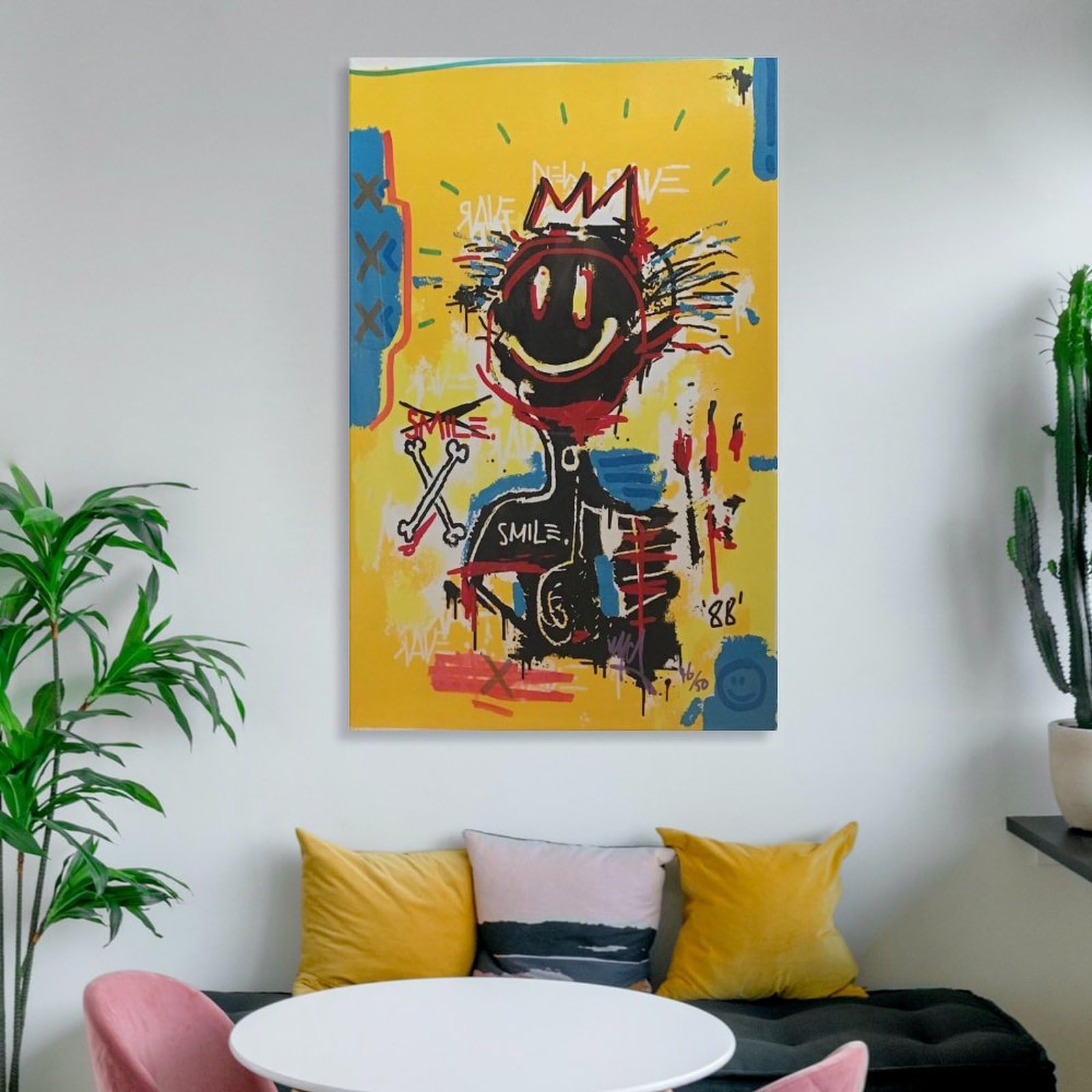 Amazon.co.jp: Jean-Michel Basquiat Smiley キャンバスポスター寝室の